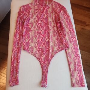 Pink and Cream Snakeskin Print Bodysuit